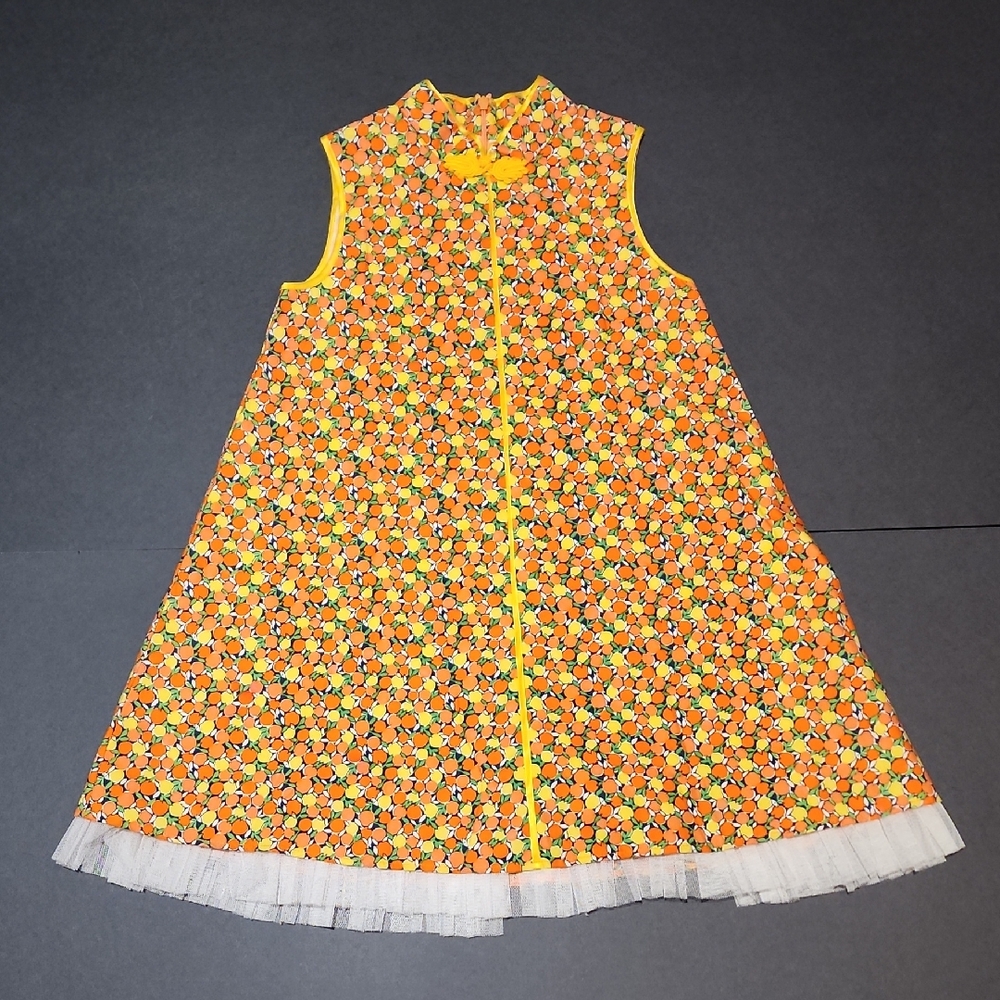 Kiwari Kids Orange & Yellow Citrus Print Oriental Style Dress